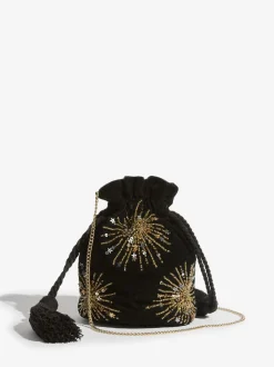 Zwart - Love & Roses Velvet Sequin Embellished Pouch Bag