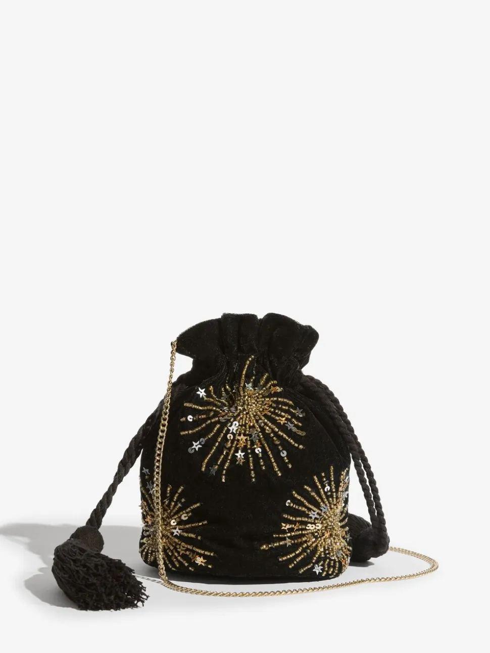 Zwart - Love & Roses Velvet Sequin Embellished Pouch Bag