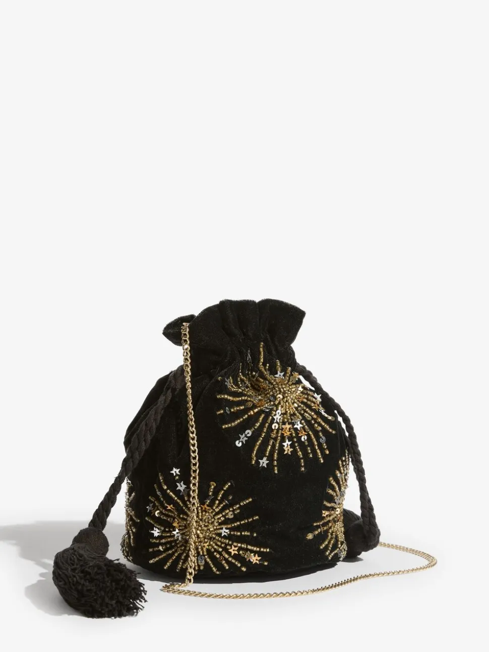 Zwart - Love & Roses Velvet Sequin Embellished Pouch Bag