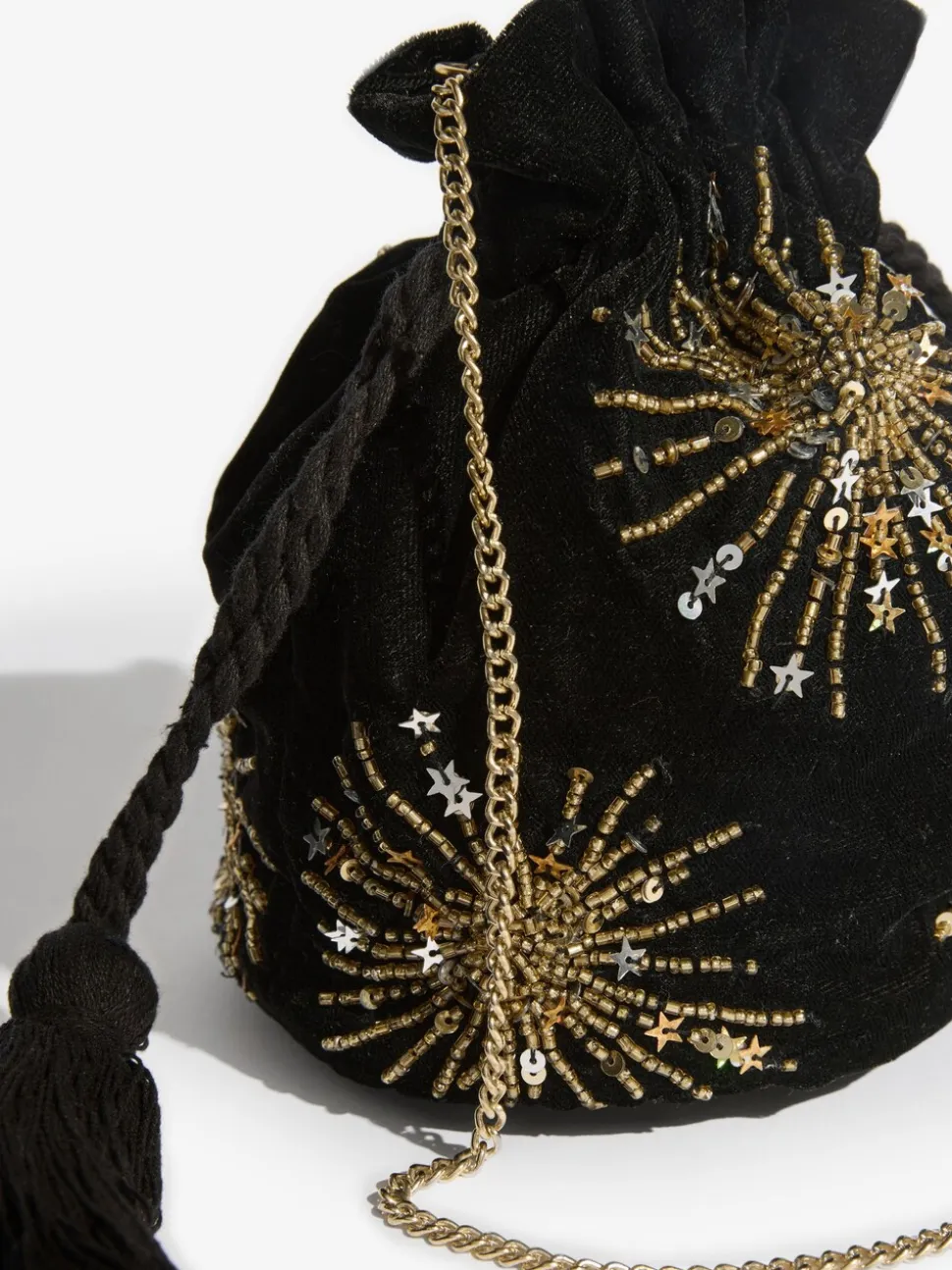 Zwart - Love & Roses Velvet Sequin Embellished Pouch Bag