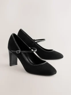 Zwart - Mary Jane-pumps met ronde neus en blokhak