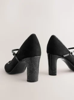 Zwart - Mary Jane-pumps met ronde neus en blokhak