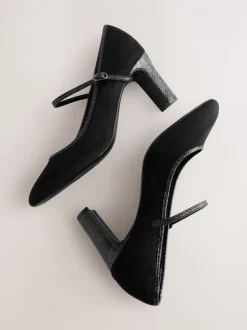 Zwart - Mary Jane-pumps met ronde neus en blokhak