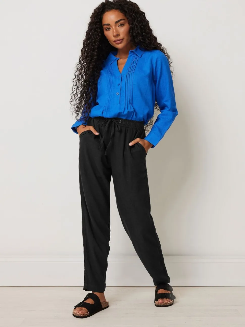 Zwart - M&Co Petite linnen joggingbroek