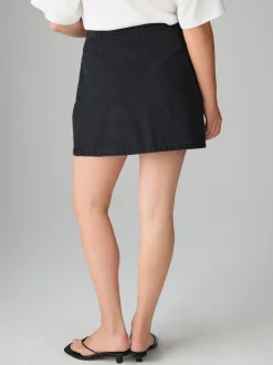 Zwart - Mini denim rok met zandloper model