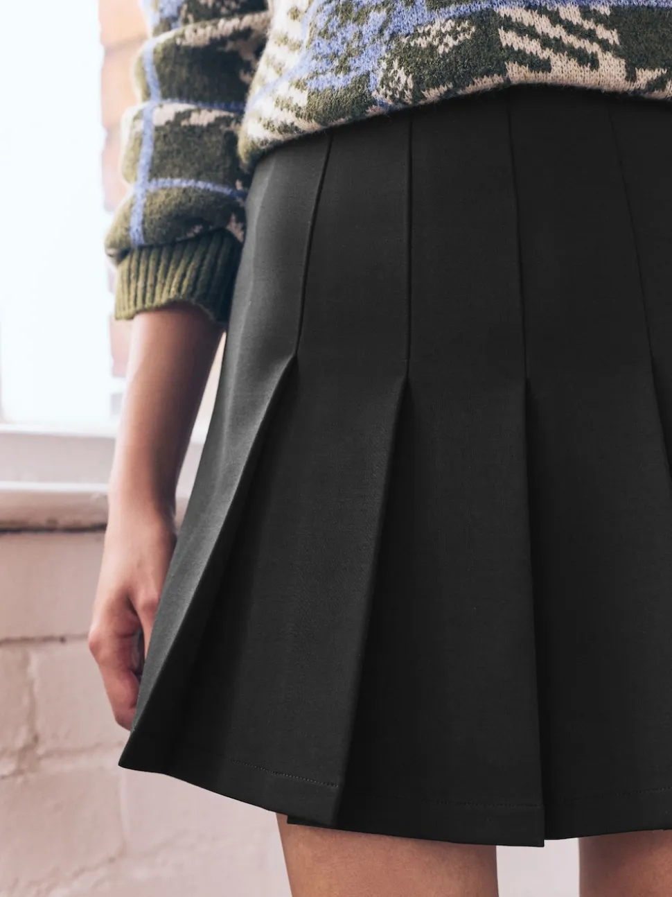 Zwart - Mini Jersey Pleated Skirt