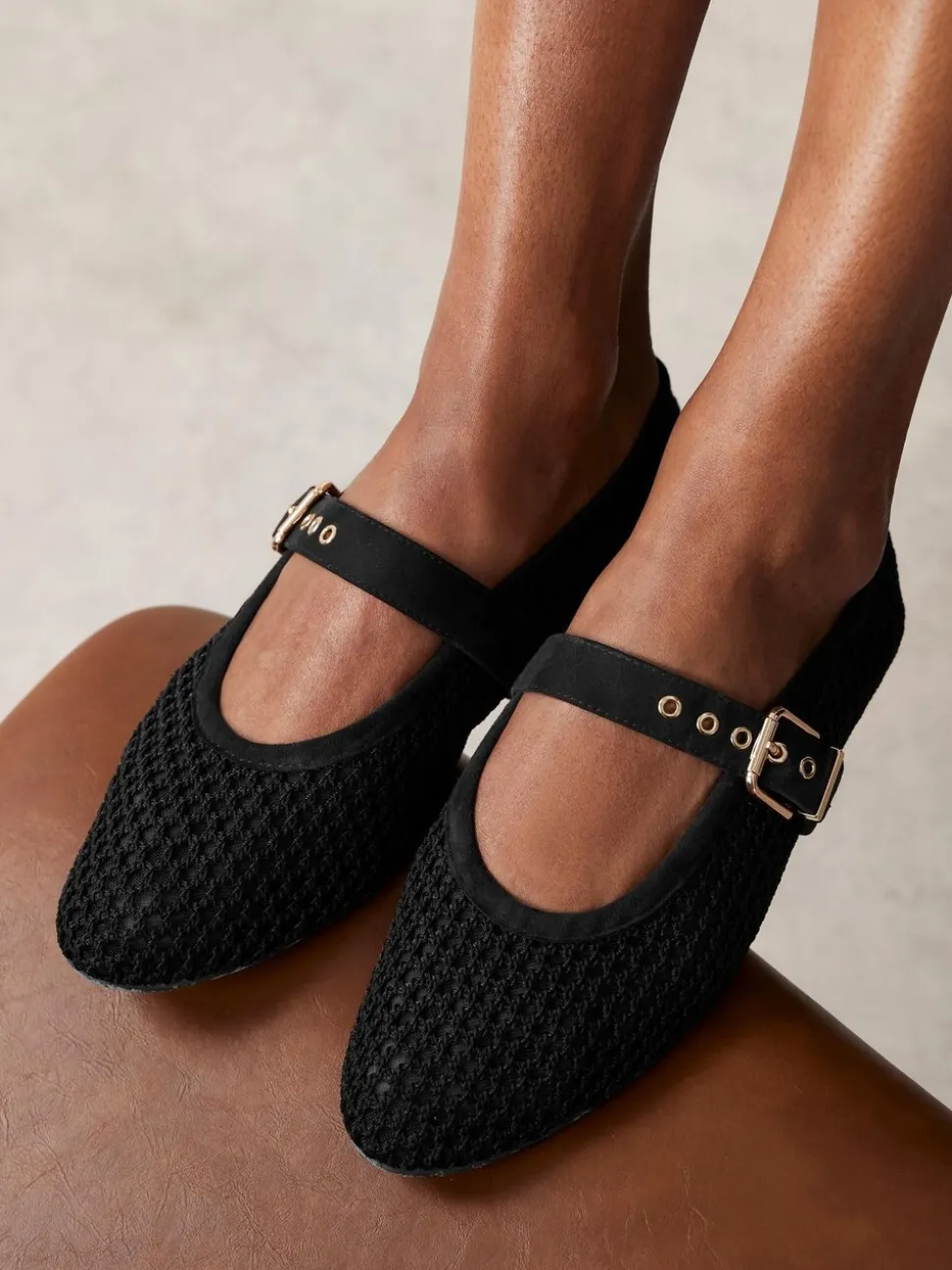 Zwart - Mint Velvet Trixie Mesh Ballet Flat Pumps