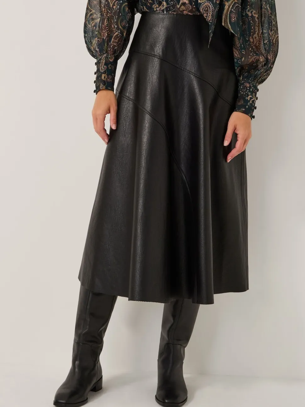 Zwart - Monsoon Marnie Faux Leather Midi Skirt