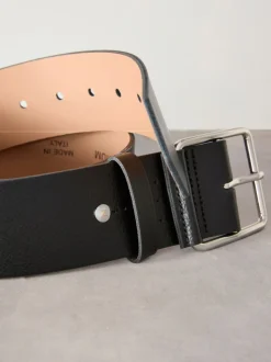 Zwart - N. Premium brede leren riem, Made in Italy