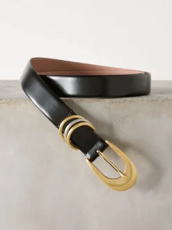 Zwart - N. Premium Made in Italië leren riem met meerdere ringen