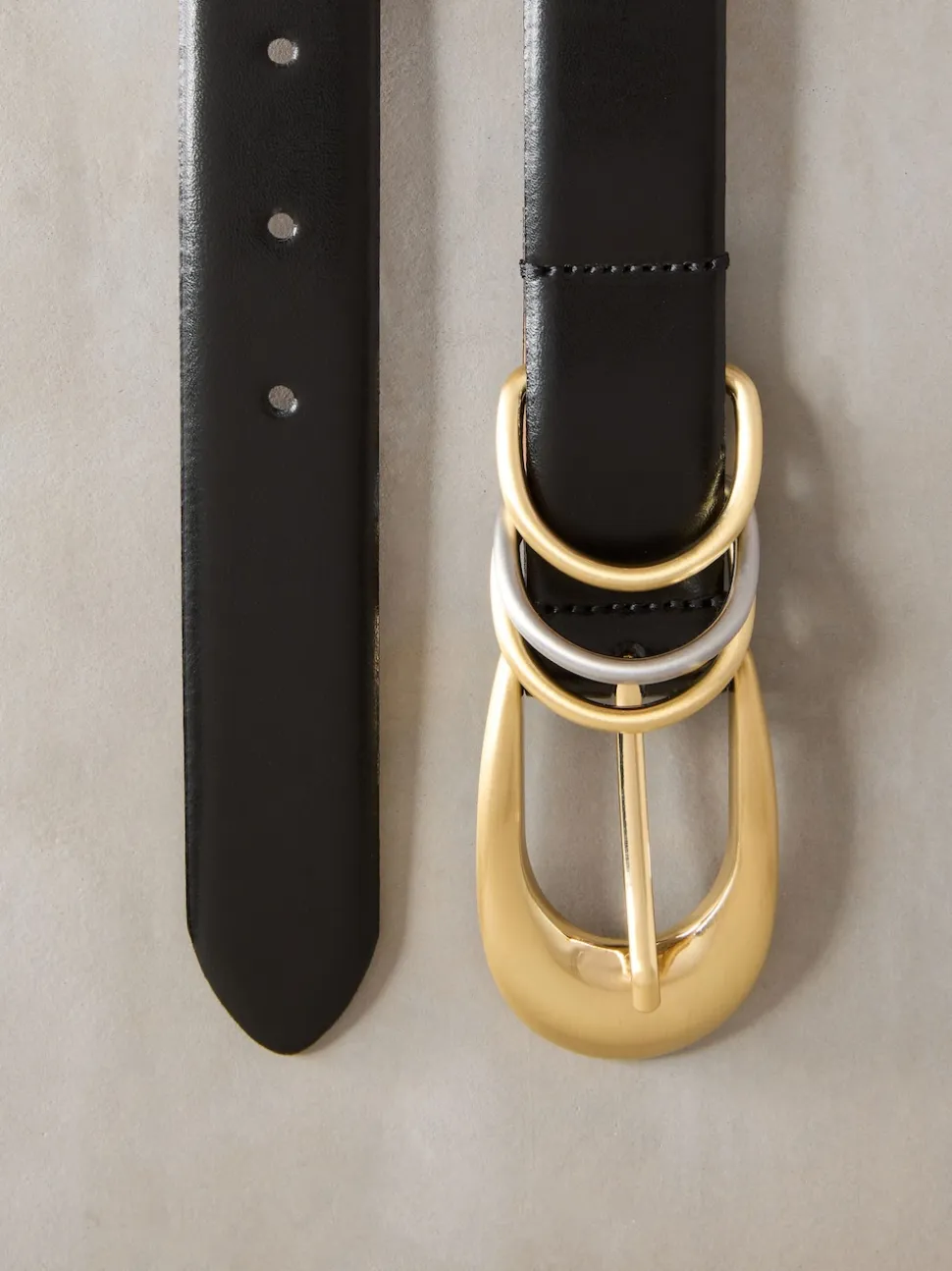 Zwart - N. Premium Made in Italië leren riem met meerdere ringen