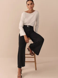 Zwart - N. Premium Palazzo-jeans met wijde pijpen