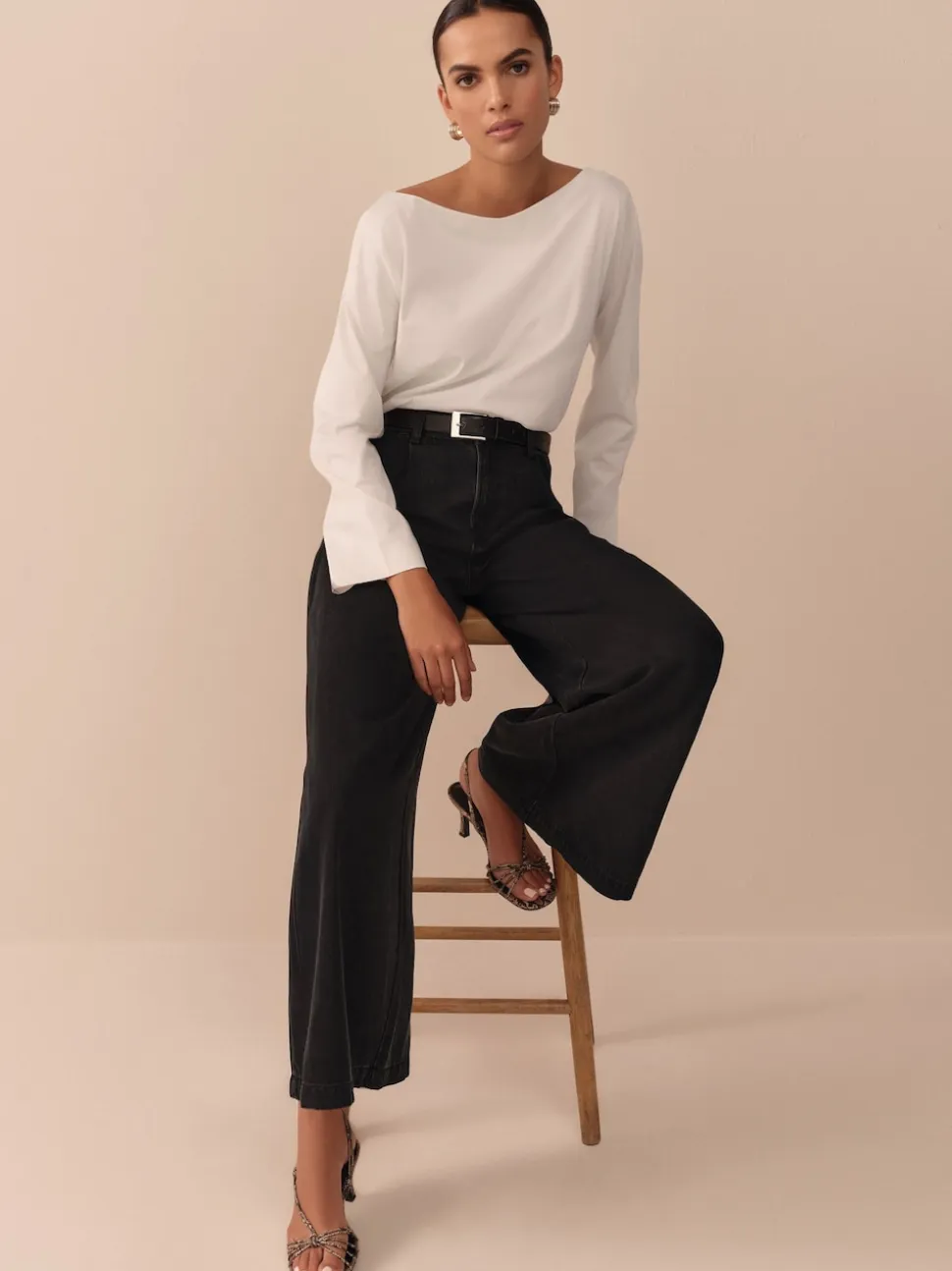 Zwart - N. Premium Palazzo-jeans met wijde pijpen