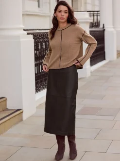 Zwart - N. Premium rok van echt leer