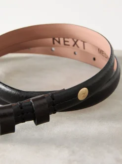 Zwart - N. Premium skinny Made In Italy leren riem