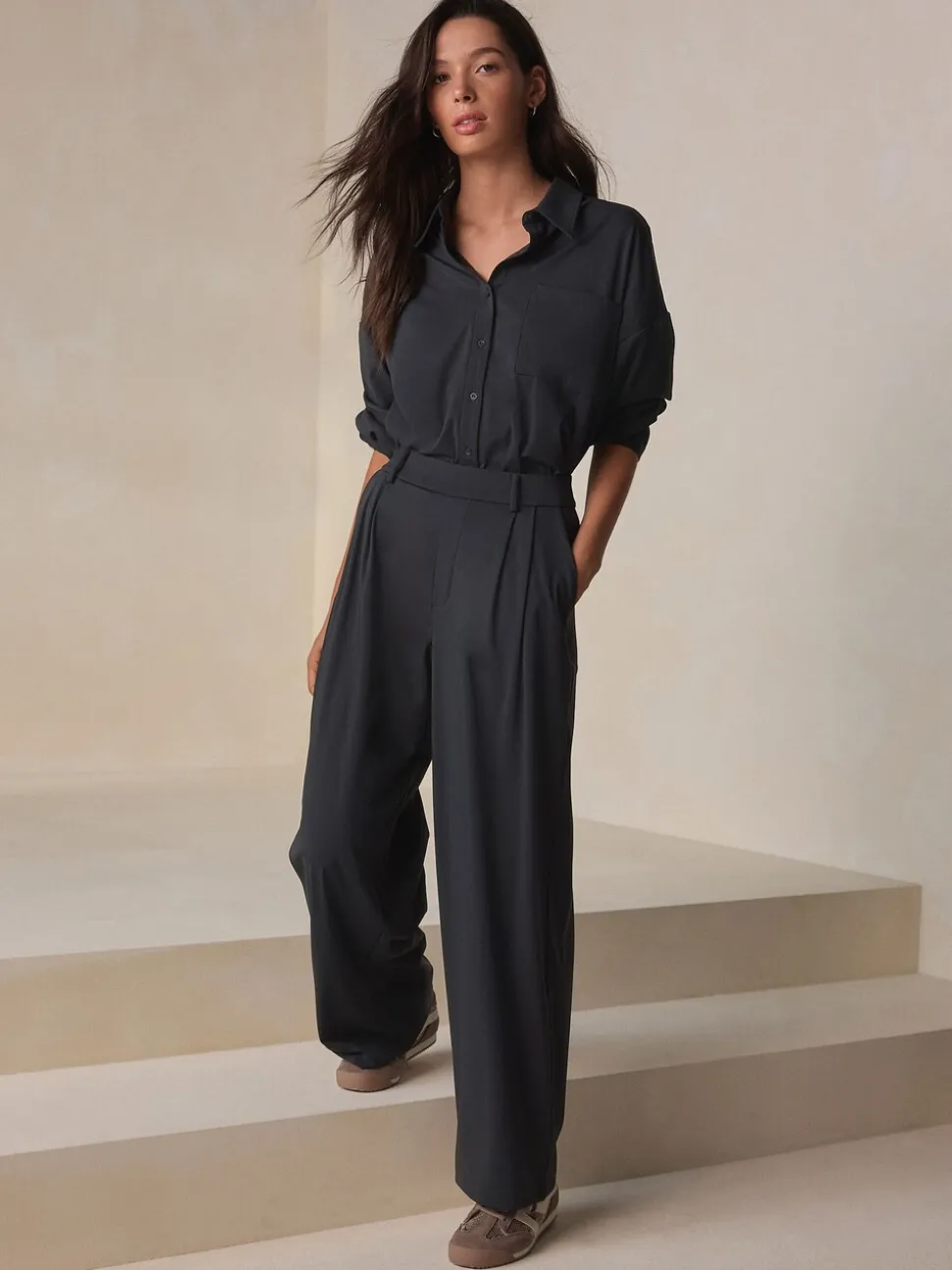 Zwart - N. Premium Wide Leg Tailored Jersey Trousers