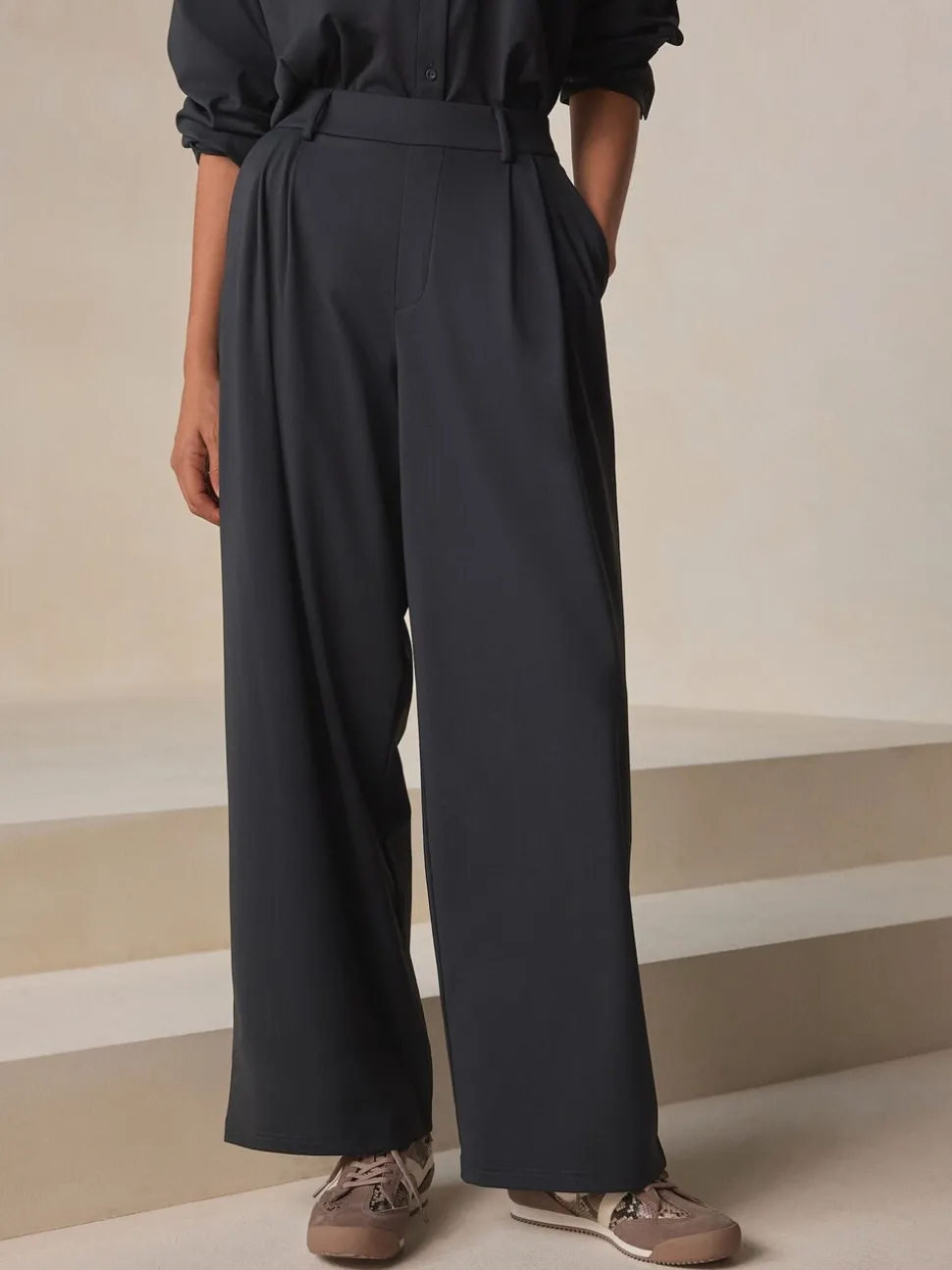 Zwart - N. Premium Wide Leg Tailored Jersey Trousers