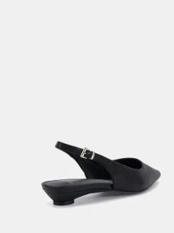 Zwart - Novo Clover Point Toe Low Heel Slingback Shoes
