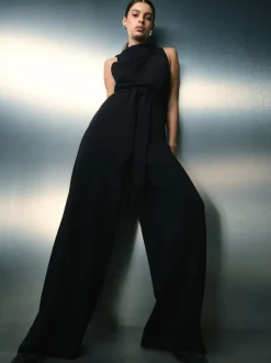 Zwart - Occasion Cowl Neck Sleeveless Jersey Jumpsuit