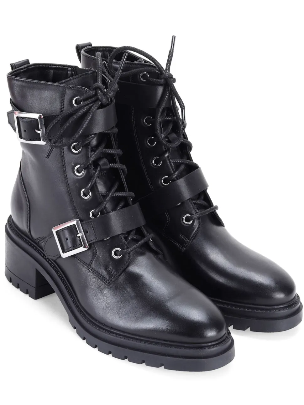 Zwart - Off The Hook Parkside Block Heel Leather Combat Boots