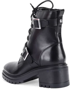 Zwart - Off The Hook Parkside Block Heel Leather Combat Boots