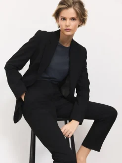 Zwart - Op maat gemaakte blazer met enkele rij knopen van wol