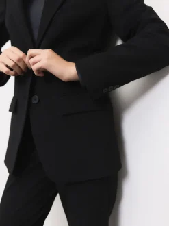 Zwart - Op maat gemaakte blazer met enkele rij knopen van wol