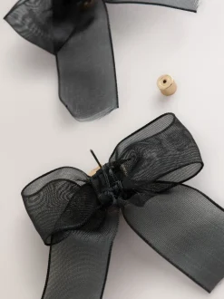 Zwart - Organza Bow Stud Earrings