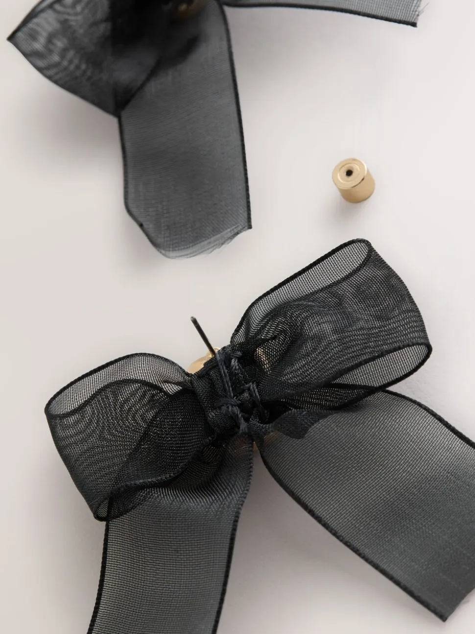 Zwart - Organza Bow Stud Earrings