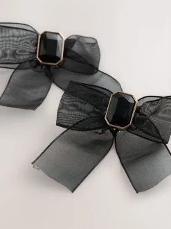 Zwart - Organza Bow Stud Earrings