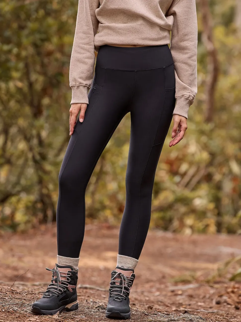 Zwart - Outdoor legging met fleecevoering en warme handgreep