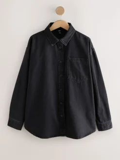 Zwart - Oversized denim overhemd