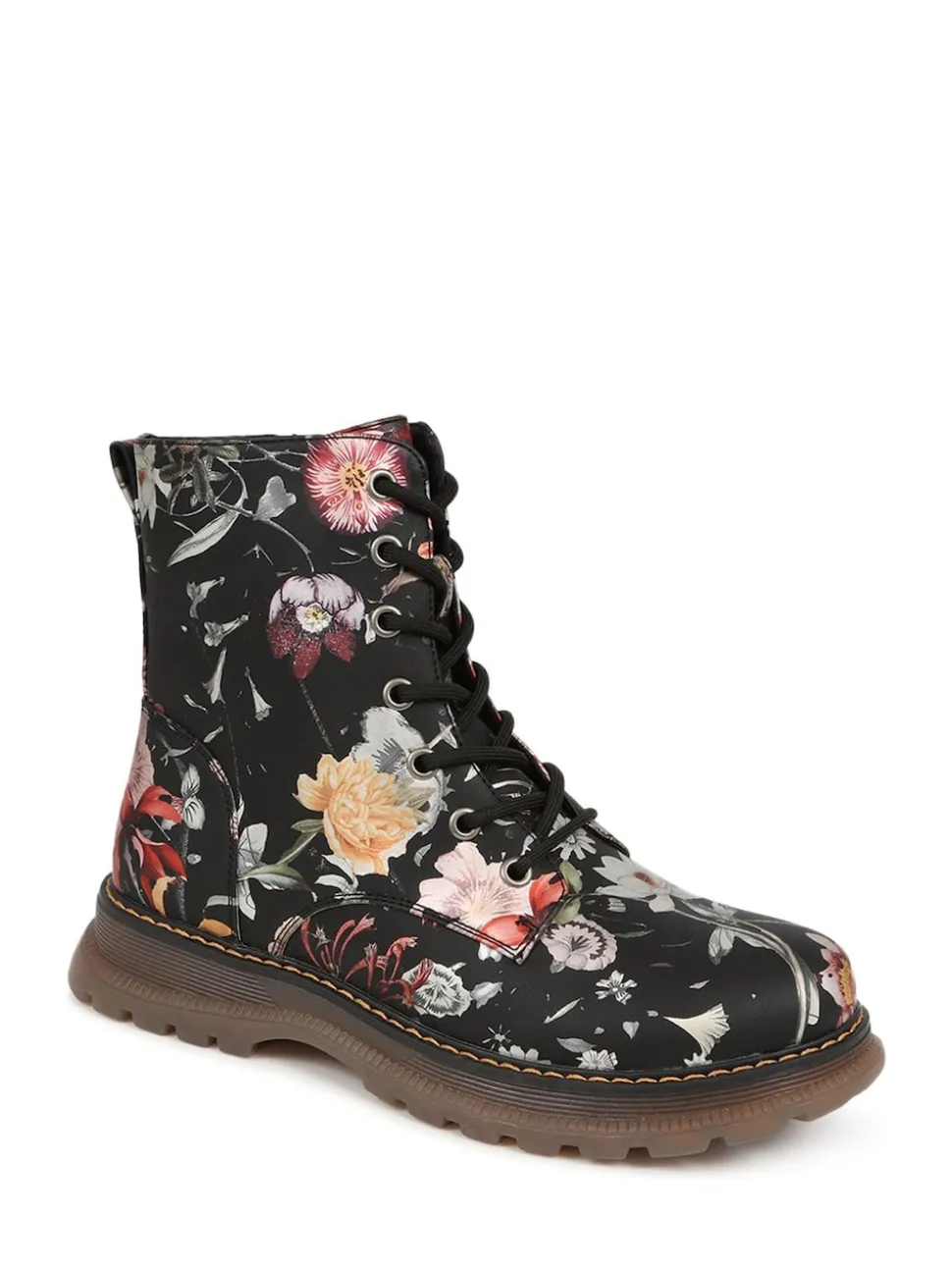 Zwart - Pavers Lace Up Floral Boots