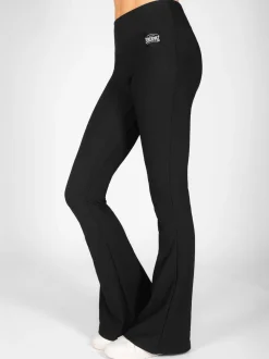 Zwart - Pineapple dames geribbelde uitlopende leggings