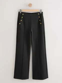Zwart - Ponte Broek met Wijde pijpen en goudkleurige knoopdetails