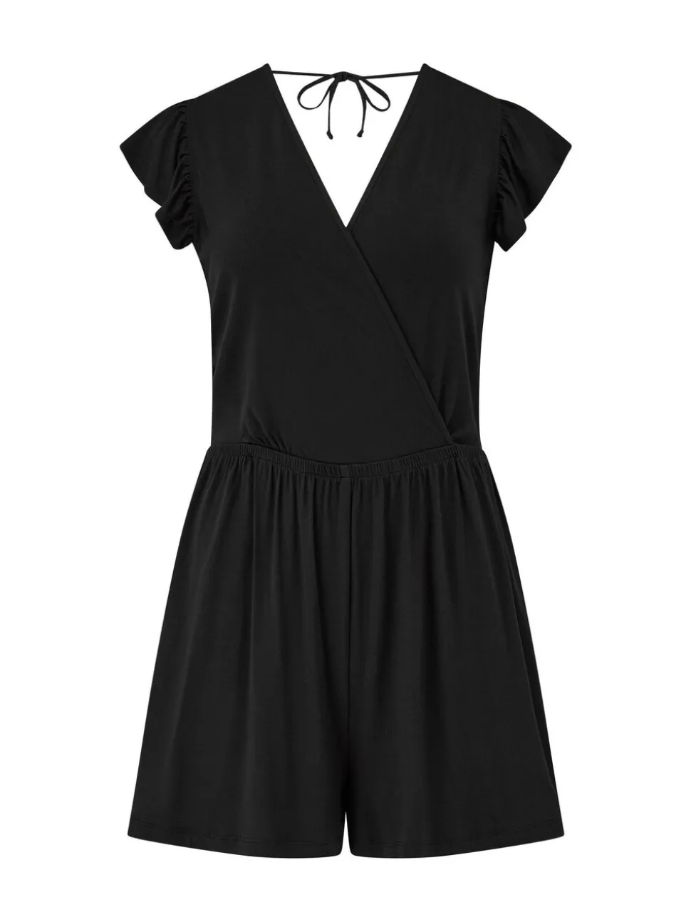 Zwart - Pour Moi Frill Stretch Jersey Beach Playsuit