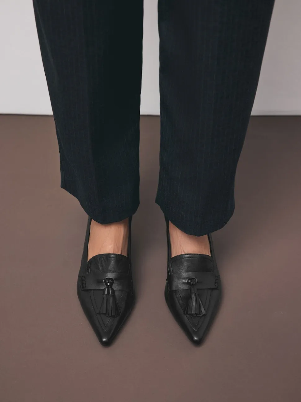 Zwart - Premium Leather With Motionflex Point Toe Tassel Heels Loafers