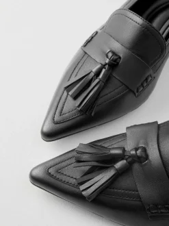 Zwart - Premium Leather With Motionflex Point Toe Tassel Heels Loafers