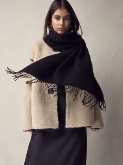 Zwart - Premium Made in Italy Twill Midweight Shawl Scarf