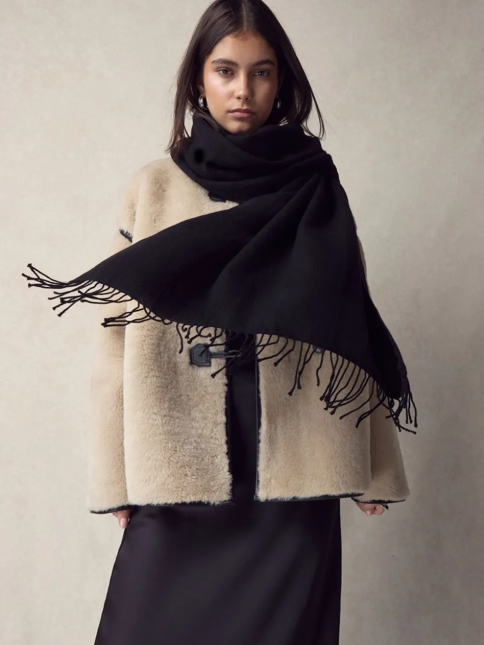 Zwart - Premium Made in Italy Twill Midweight Shawl Scarf