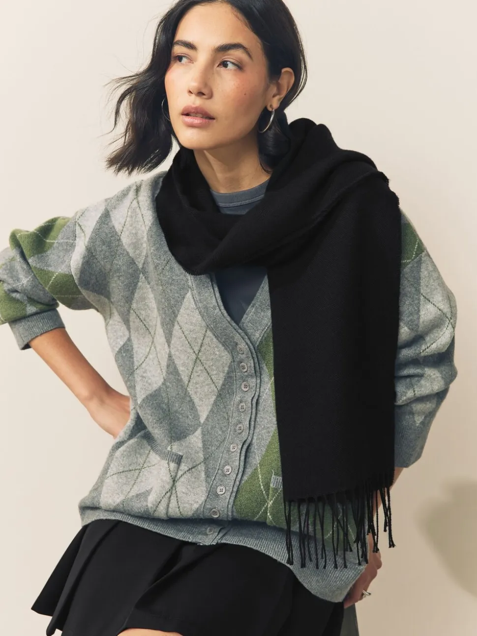 Zwart - Premium Made in Italy Midweight Scarf with Containing Wool