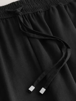 Zwart - Pull On Tapered Trousers With Linen