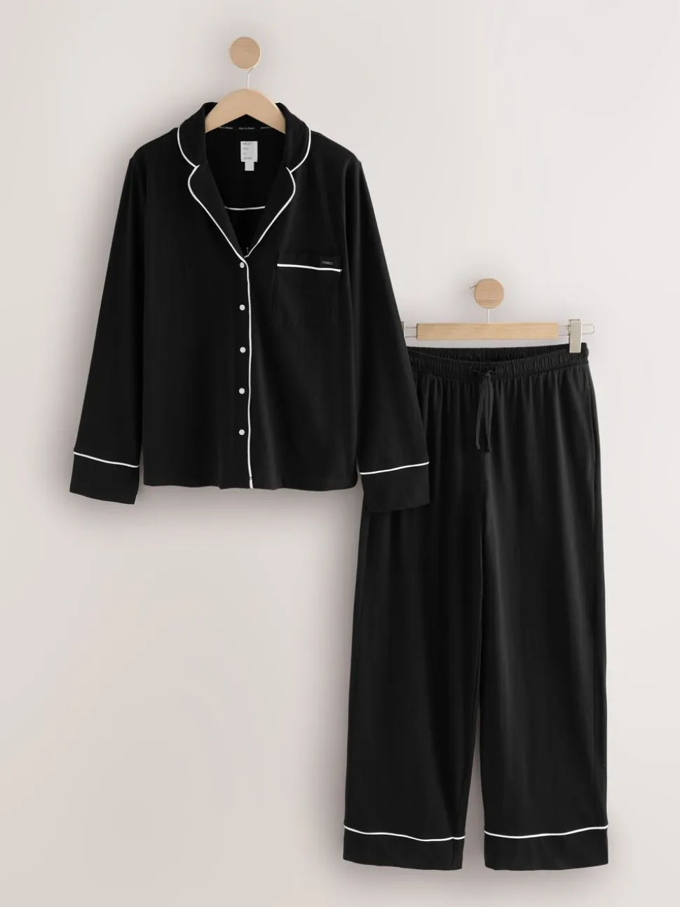 Zwart - Pyjama met knopen en jerseystof
