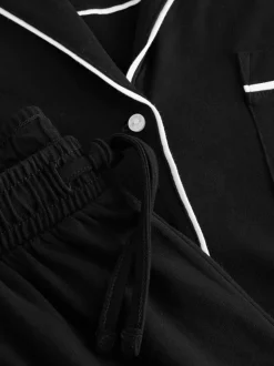 Zwart - Pyjama met knopen en jerseystof