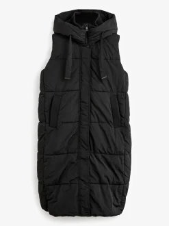 Zwart - Regenbestendige bodywarmer met capuchon en gebreide kraag
