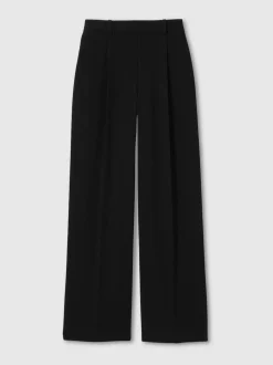 Zwart - Reiss Eden wijde broek van keperstof met elastische tailleband