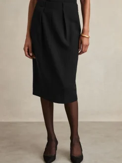 Zwart - Reiss Gabi geplooide crêpe kokerrok