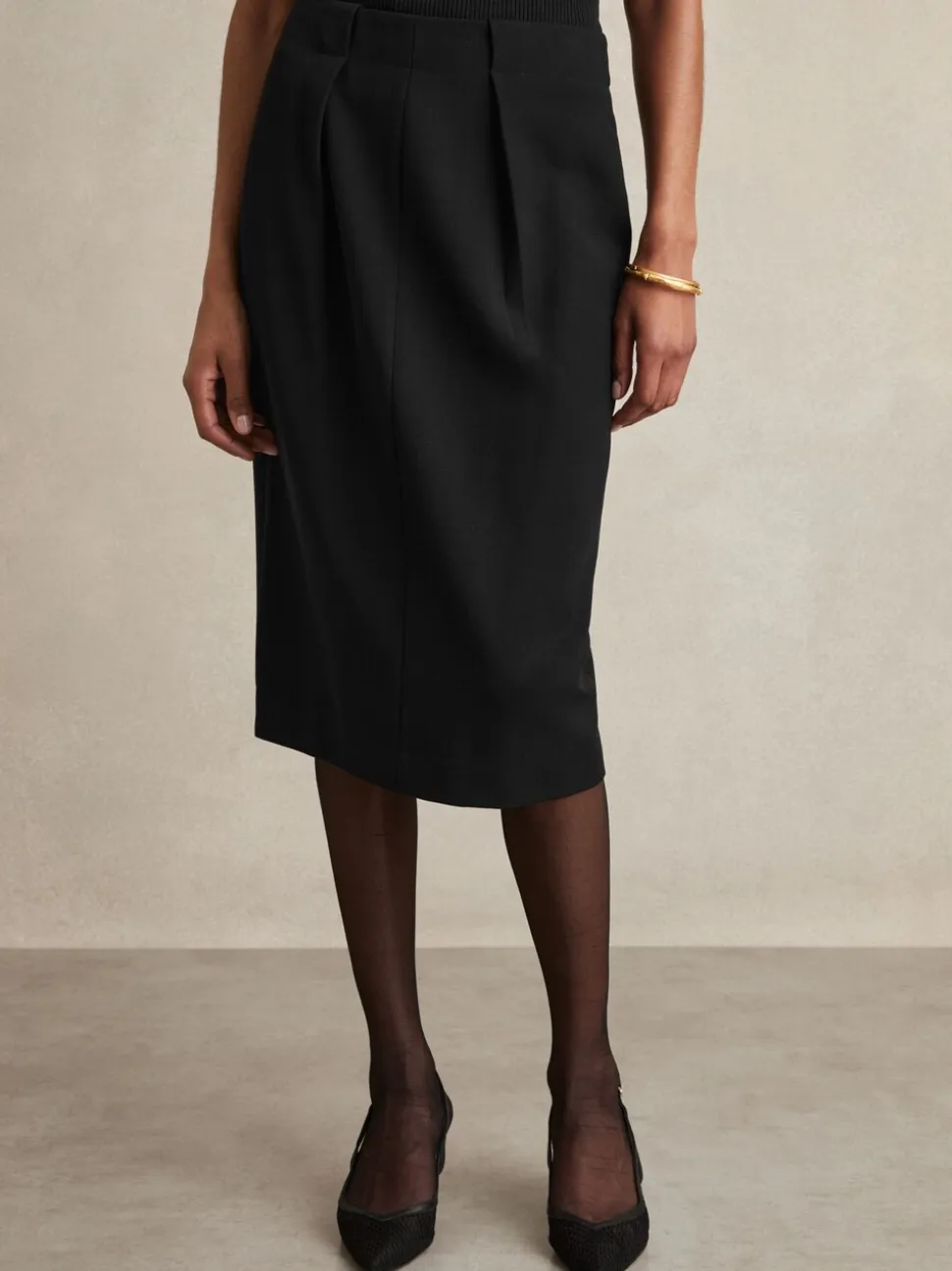 Zwart - Reiss Gabi geplooide crêpe kokerrok