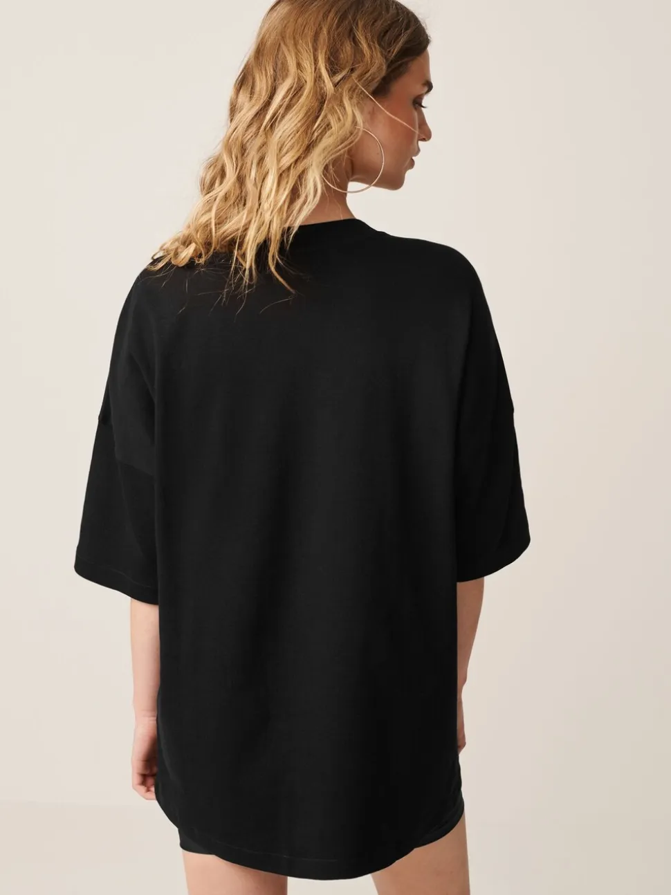Zwart - Relaxt dik lang T-shirt