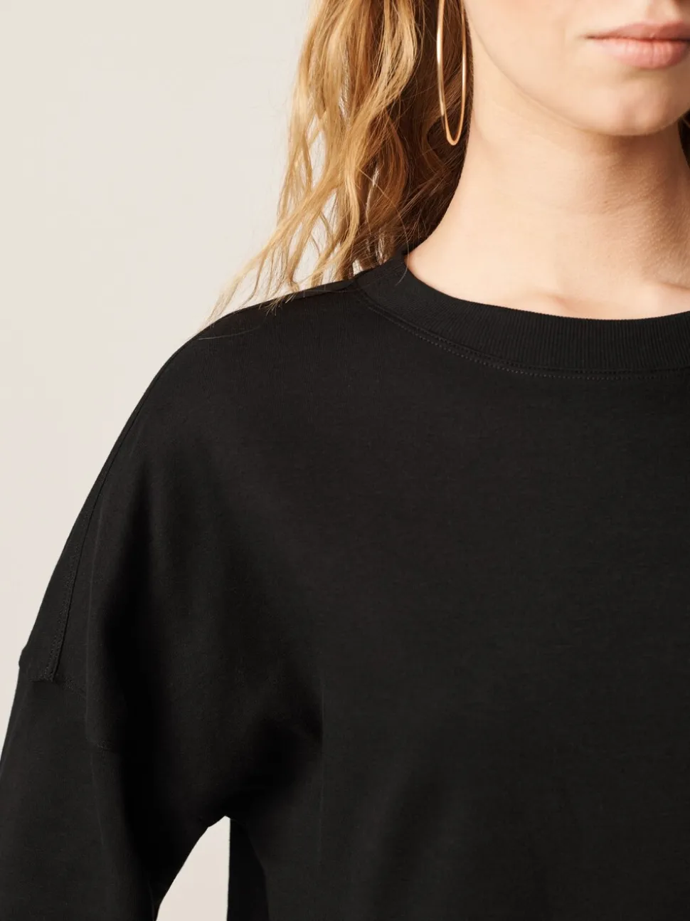 Zwart - Relaxt dik lang T-shirt